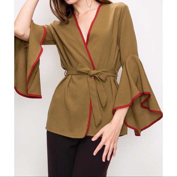 NWT Wrap Up Olive Blouse with bell sleeves - Picture 3 of 3
